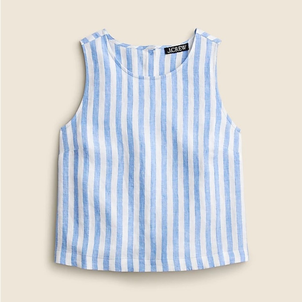 Plus Size J. Crew Maxine Blue and White Striped Button-Back Linen Tank Top 3X